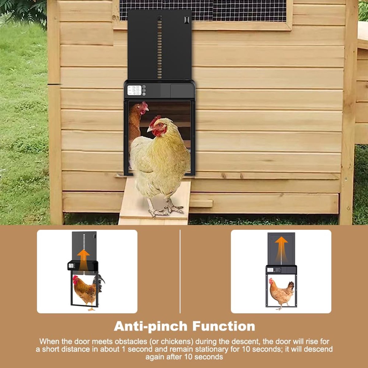 Automatische kippenhokdeur elektrische automatische kippendeur met timer en handmatige modus waterdichte kippendeuropener automatisch met LCD-display aluminium elektrische kippenklep