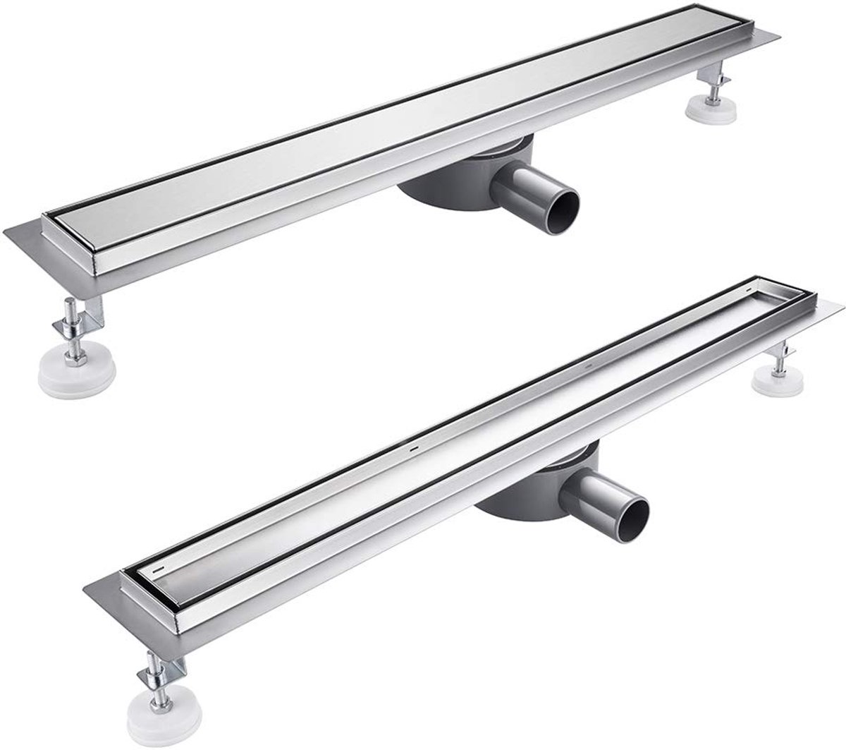 Afvoer, 90 cm, extra plat, kantelbaar, 360 graden, roestvrijstalen douchevloer afvoer, sifon met geurstop en haarzeef, doucheafvoer voor badkamer, complete set