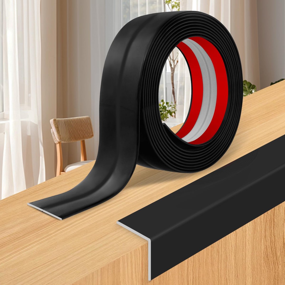 hoekprofie PVC kunststof hoek trim flexibele zelfklevende strips voor tegel plafond randen en hoeken (Glanzend Zwart, 4cm × 6m)