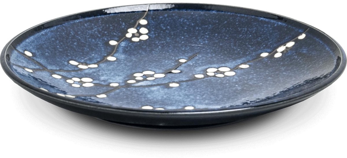- Borden set - Hana blauw - Edo japan - Ø22 cm - Porselein borden - Keramische borden - Diepe borden - Dinerborden - Eetborden - Ontbijtborden - Japanse borden - Japans servies - Serviesset