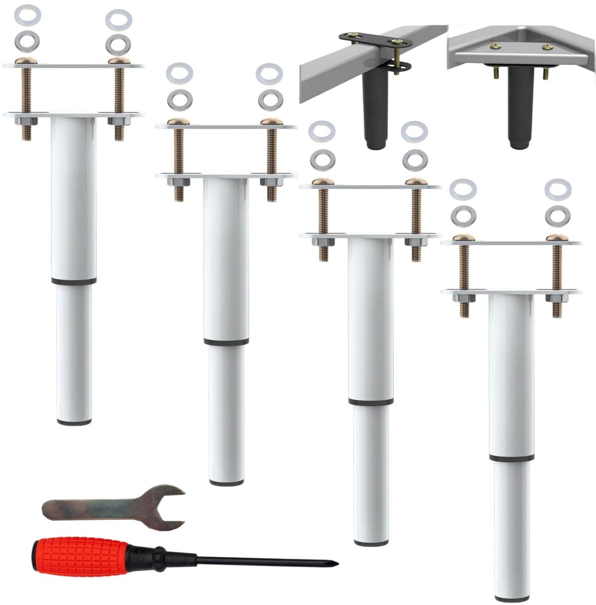 Bedpoten,Lattensteunpoten,Tafelpoten,Meubelpoten,T-vorm,Intrekbare Metalen Meubelsteunpoten voor Meubels,Bank,Bed,Kast (4 Wit, 25-43 cm)