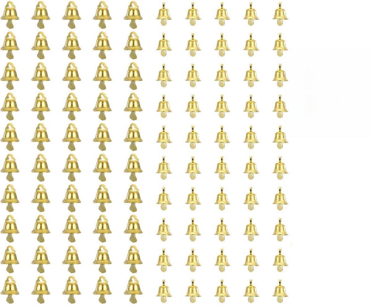 100 stuks gouden mini-klokken, 10 mm en 14 mm, van koper, Jingle Bells, belletjes om te knutselen, doe-het-zelf sieraden, geschenkverpakking, gouden klemmen voor windgong, decoratie, feest
