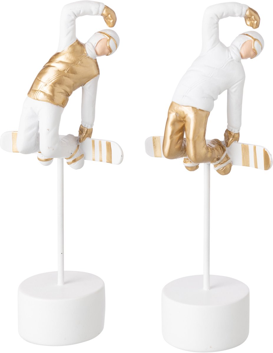 J-Line Snowboarder op voet - polyresin - wit/goud - assortiment van 2
