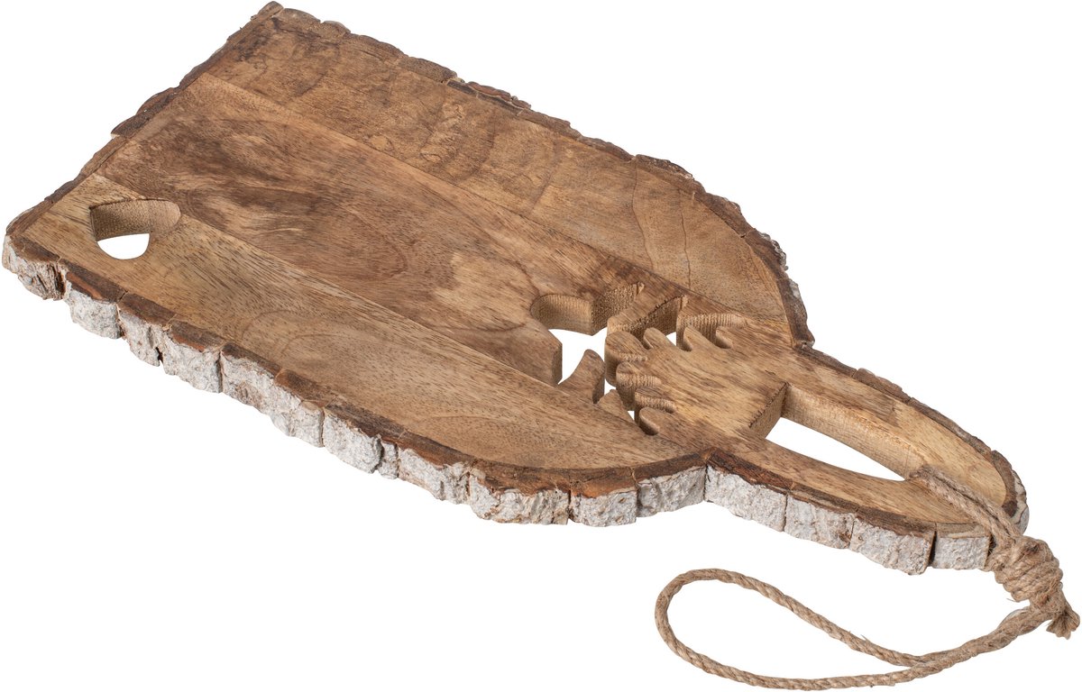 J-Line Gebeeldhouwde snijplank met schors - mangohout - naturel - medium