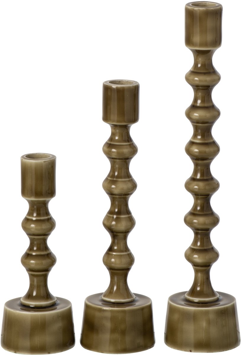 J-Line Kandelaars - aluminium - olijfgroen - set van 3