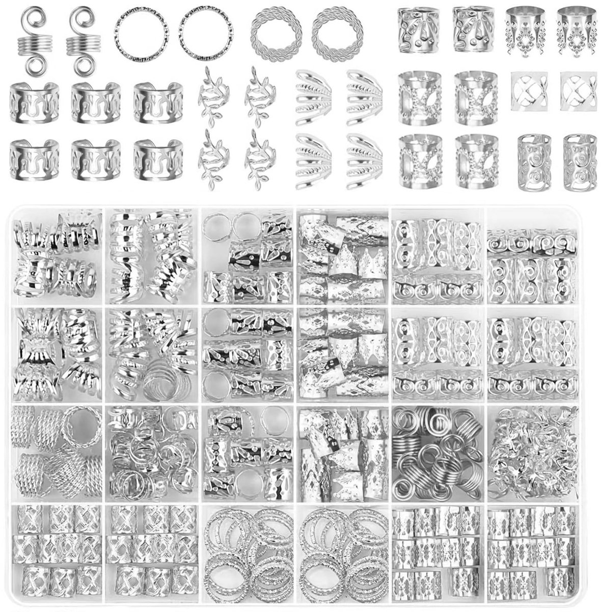 Baard Kralen Set 290 Stuks, Heren Haarkralen om te Knippen, Dreadlocks Sieraden Viking met Runen, Haarkralen Baard Elastische Baard Gummies Zwart