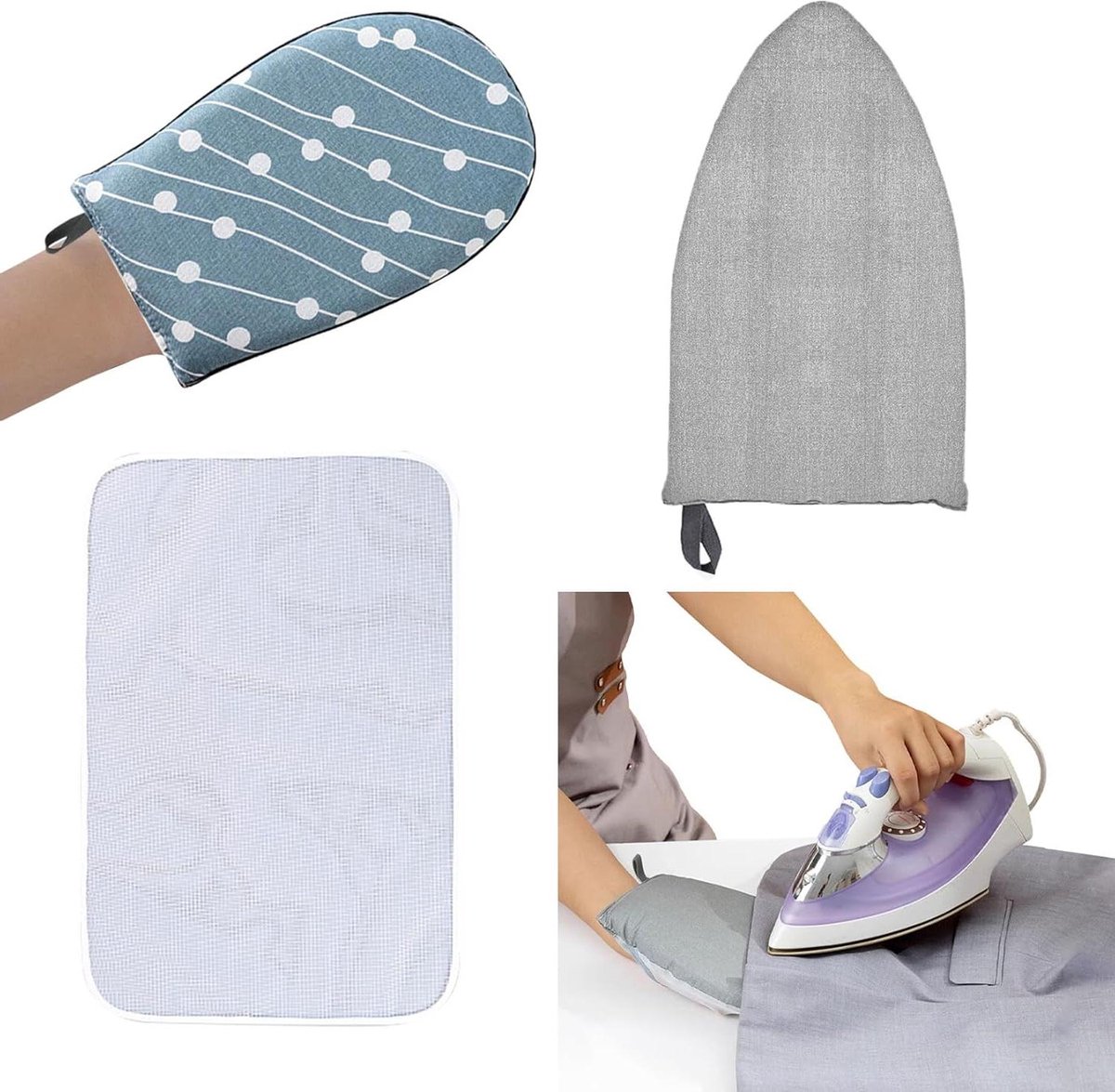 Stoomhandschoenen Kleding - Stoombescherming Set - Kleding Stomen - Met Vingerlus - 2 Stuks - Grijs Blauw
