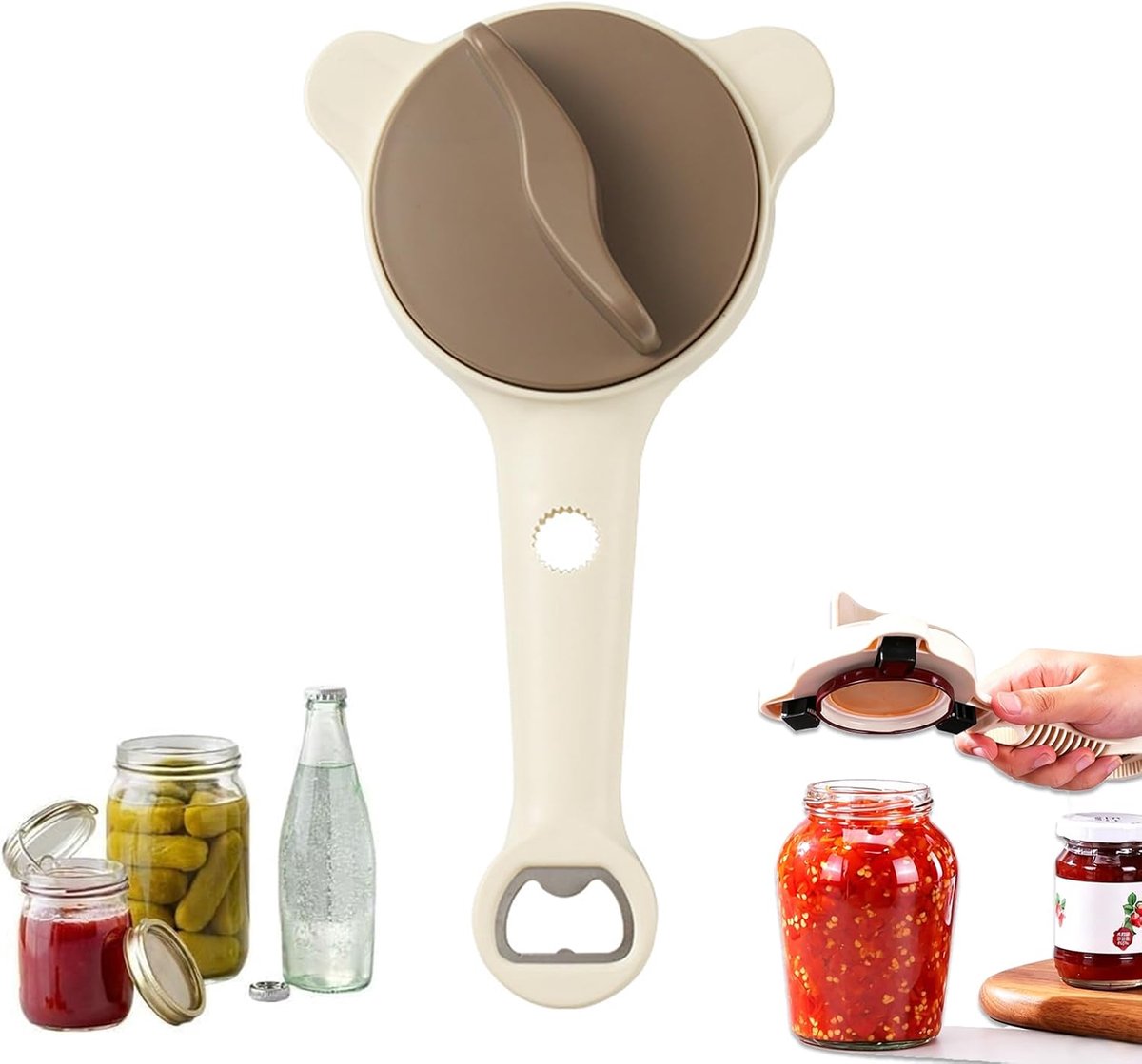 4-in-1 potopener, verstelbare flesopener met antislip tanden, handmatige blikopener met lange handgreep voor verminderde inspanning, keukenhulp voor ouderen