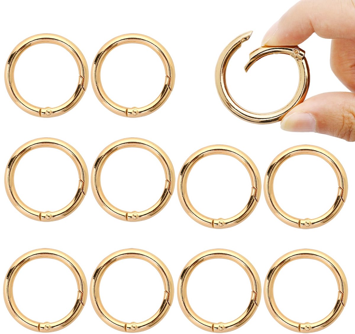 10 stuks 41 mm karabijnhaken, rond, O-ring, karabijnhaak, gouden veersplitringen, sleutelring, kleine zakringen, karabijnring, voor knutselwerk, doe-het-zelf portemonnee en handtas