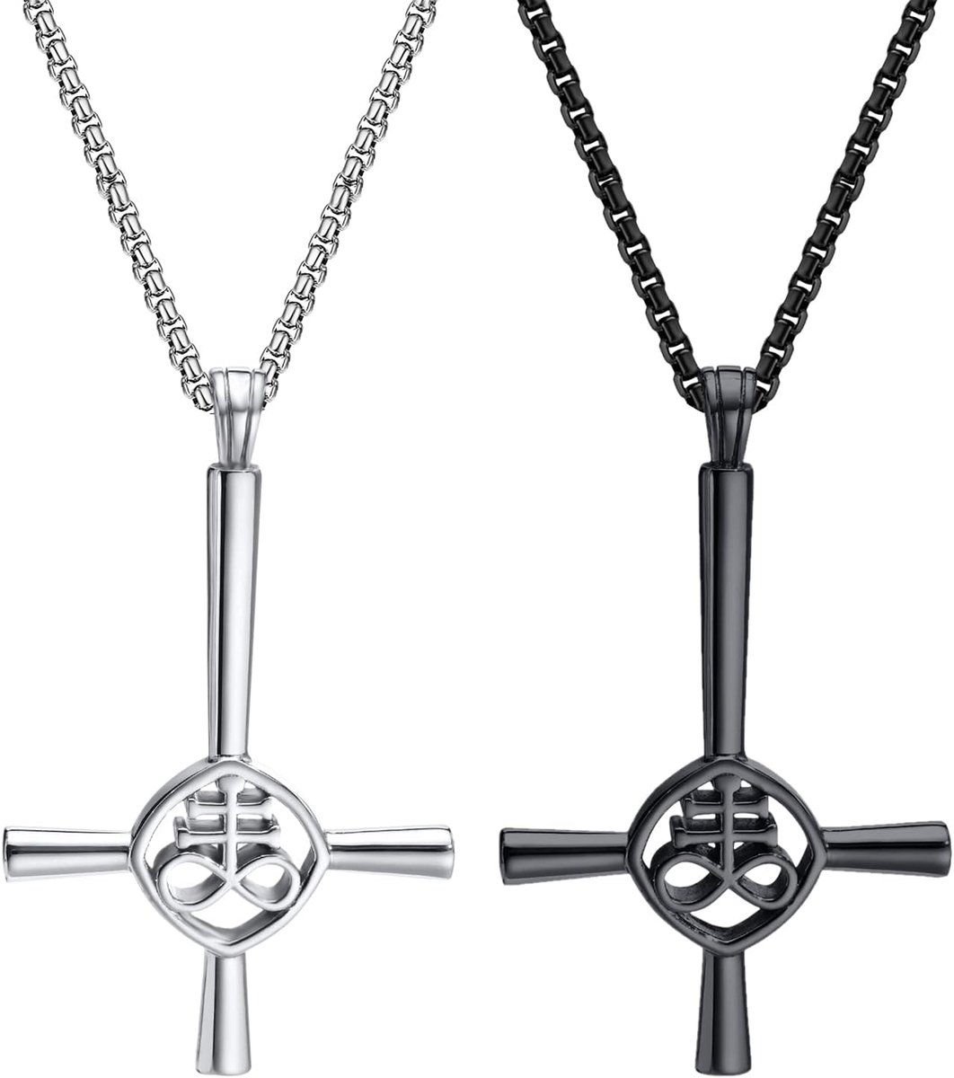 Sataanse halsketting voor dames en heren, roestvrij staal, omgekeerd omgekeerd upside down, geitenhoofd, Leviathan kruis, zegel van Lucifer hanger, satanisme, satanismesieraad