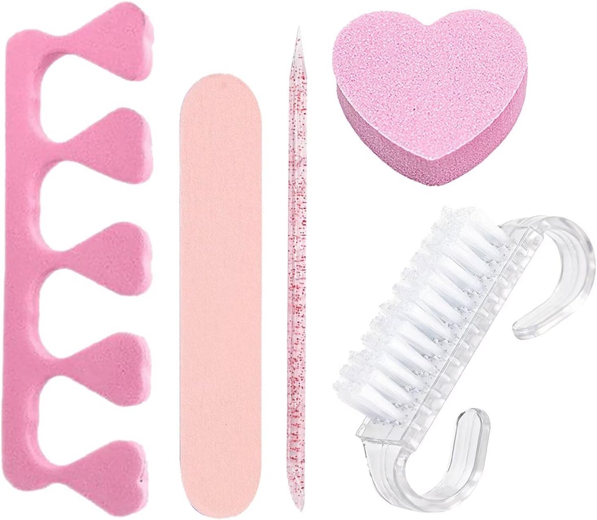 5 stuks nagelvijlen buffer voor nagels, nagelvijlen voor gelnagels en natuurlijke nagels, manicure & pedicureset met nagelborstel, nagelschuiver, teenscheider