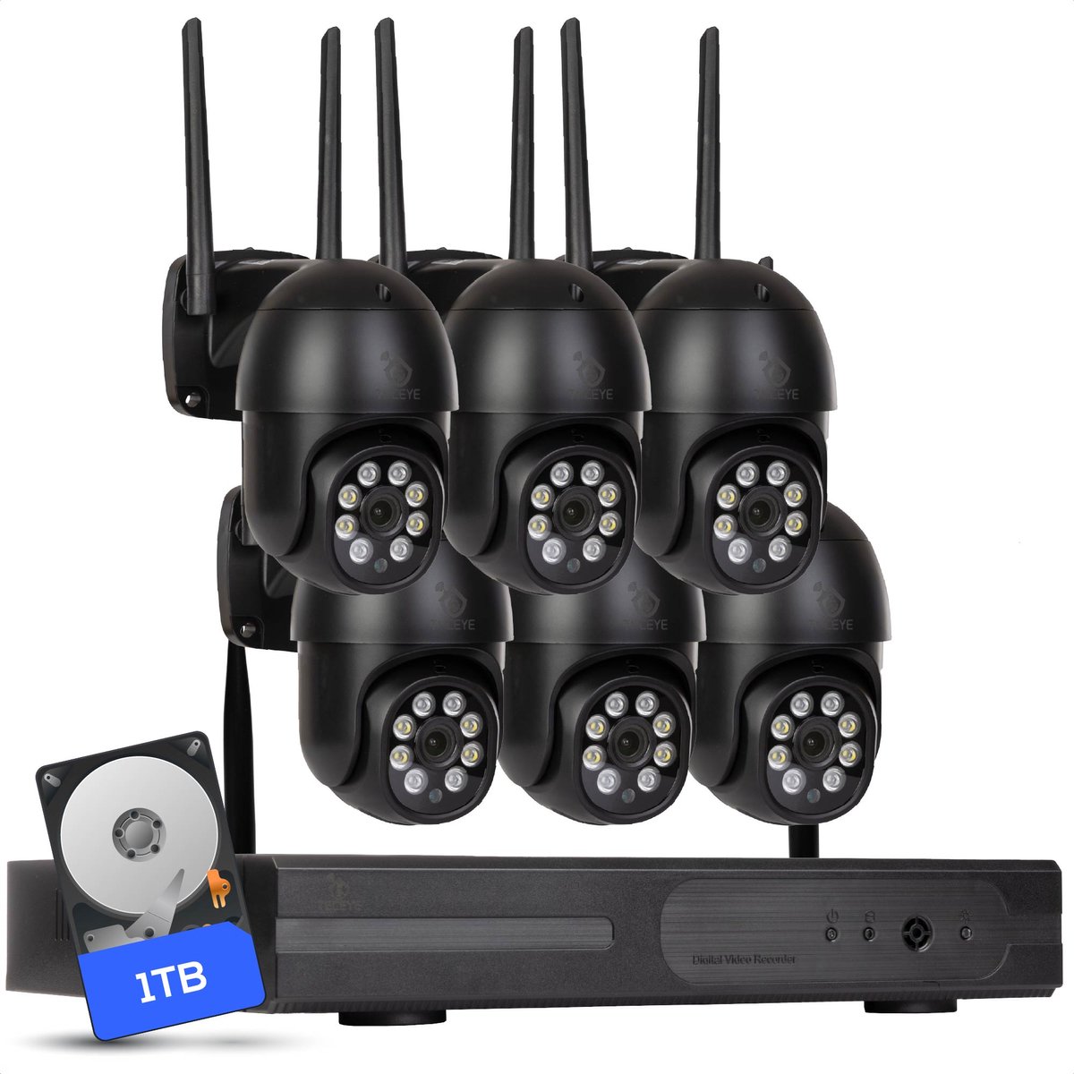 Teceye PTZ Beveiligingscamera Buiten met Recorder - Draadloze Buitencamera - 6 Camera - 1TB Opslag