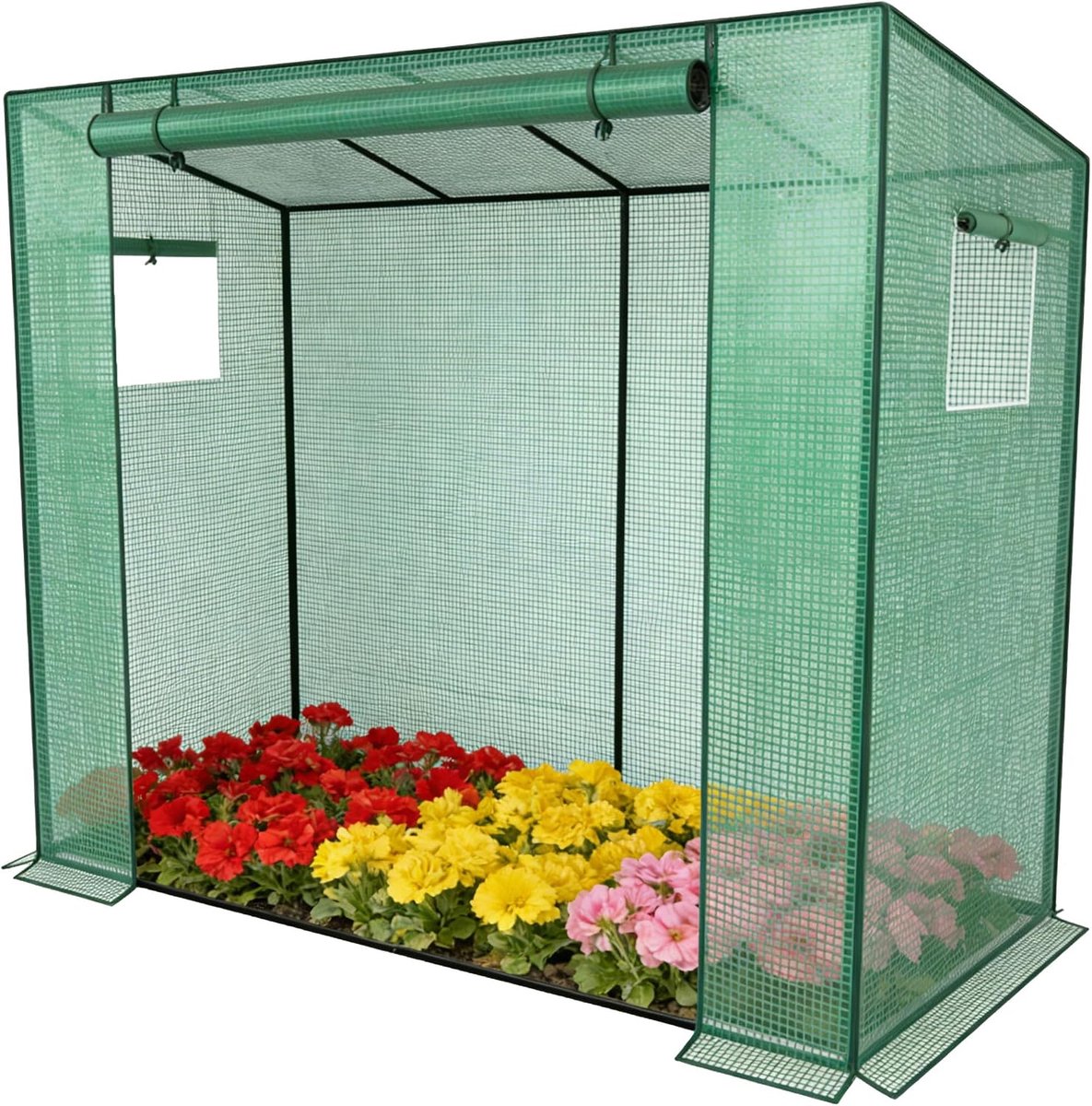 200 x 80 x 171 cm tuinkas met PE-afdekking en 2 ramen, kleine foliekas van metalen frame, winterbestendig, tomatenkas, inloopbare broeikas voor balkon/outdoor/kinderdagverblijf