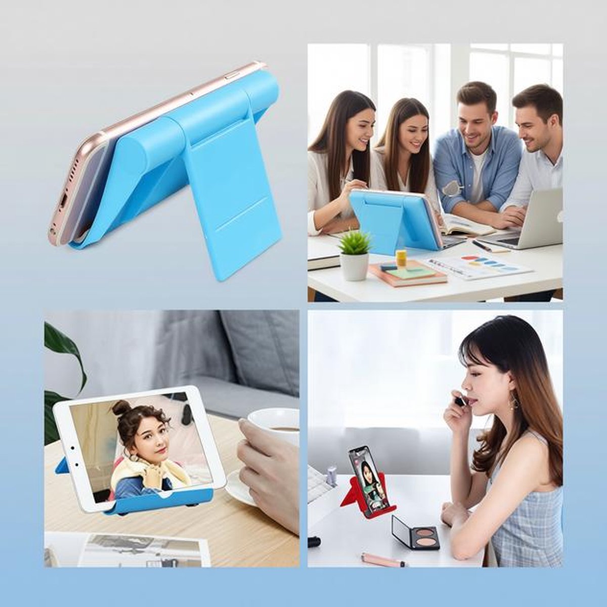 Opvouwbare telefoonstandaard 2 stuks, verstelbare telefoonhouder voor tafel, compatibel met smartphones 4-9,7 inch, zwart