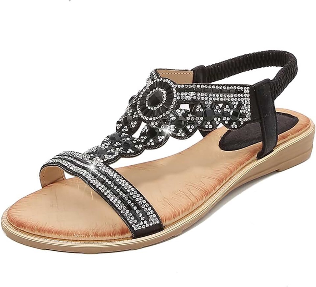 Sandalen Lage Wig Hak Bohemien Diamant Strass Sandalen Slingback Platte Open Teen Schoenen Voor Zomervakantie Strand