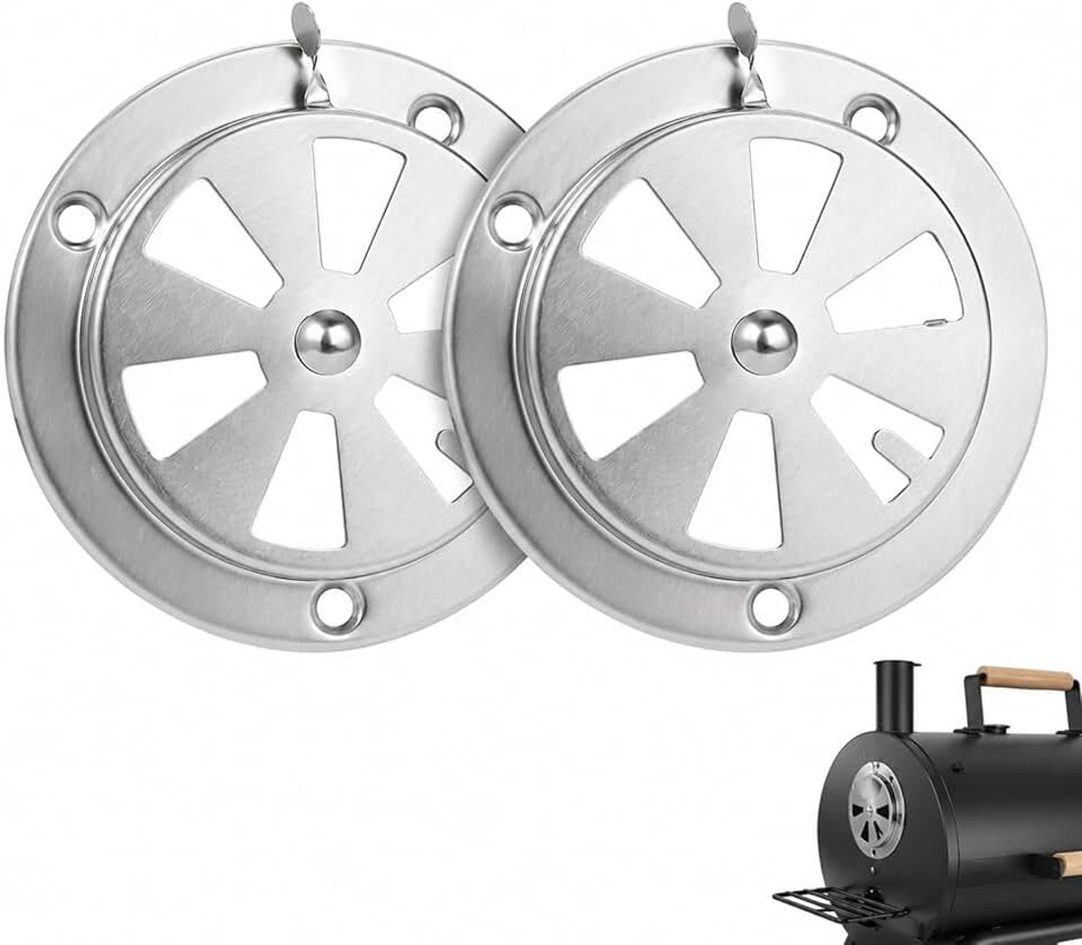 2 stuks roestvrijstalen ventilatierooster, rond, afsluitbaar, 95 mm, rond ventilatierooster, ronde ventilator, ventilatierooster, grill ventilatieplaat, kiemventilator voor gasoven, grillparty