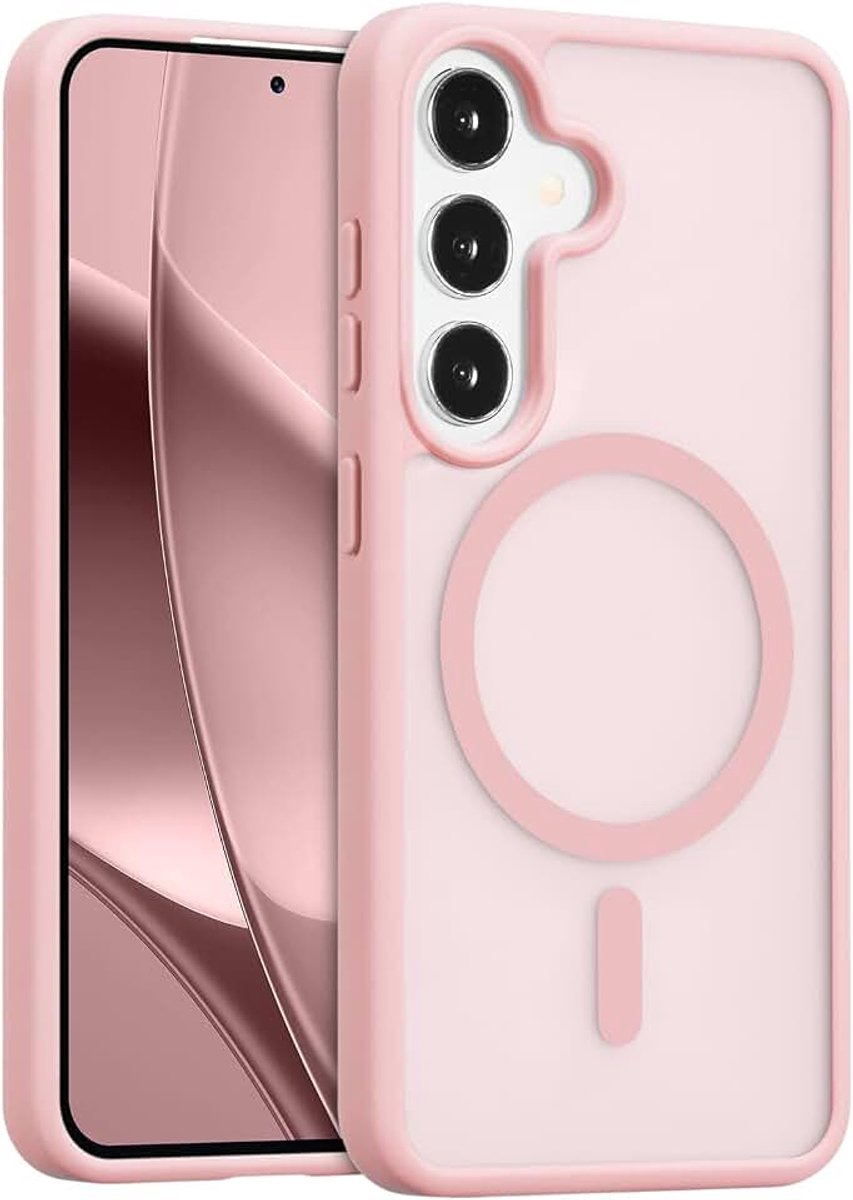 Hoesje voor Samsung Galaxy S24/S25, sterke magnetische hoes [compatibel met Magsafe], dun, schokbestendig, beschermend telefoonhoesje voor S24/S25 met doorschijnende harde achterkant, roze