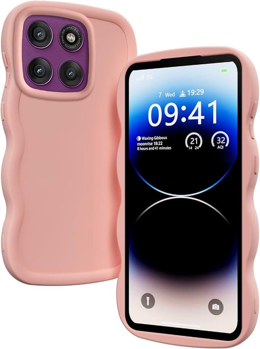 Siliconen hoesje voor Motorola Edge 60 Fusion/Edge 60, golfframe schattige krullende vorm, stootvast gegolfde bumper case - roze