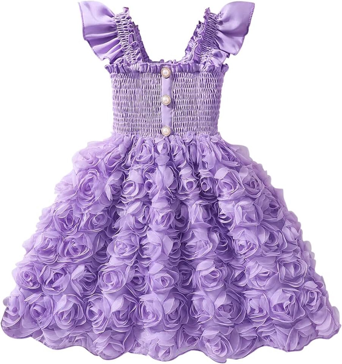 Prinsessenjurk voor meisjes, 3D-bloemen, A-lijn, feestelijke kinderjurk, mouwloos met ruches en elastische taille, tule jurk, verjaardag, bruiloft, zomerjurk voor 2-8 jaar