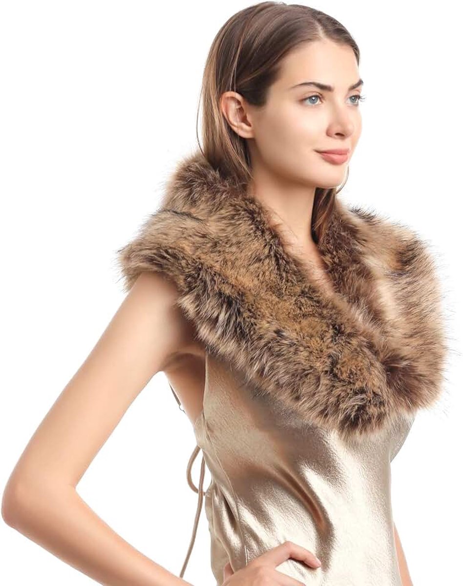 Young bontkraag voor dames, bontkraag, kunstbont, wintersjaal, warme vossenbontkraag, wegwerpverpakking