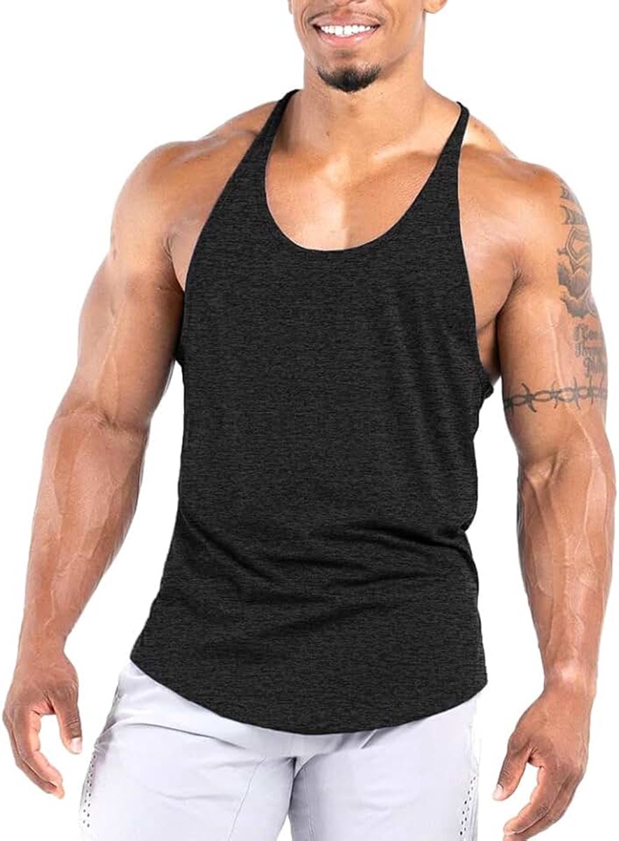 Workout Stringer Tank Tops Atletische Sneldrogende Y-Back Tops Bodybuilding Spier Shirts voor Gym (1 of 3 Pack)