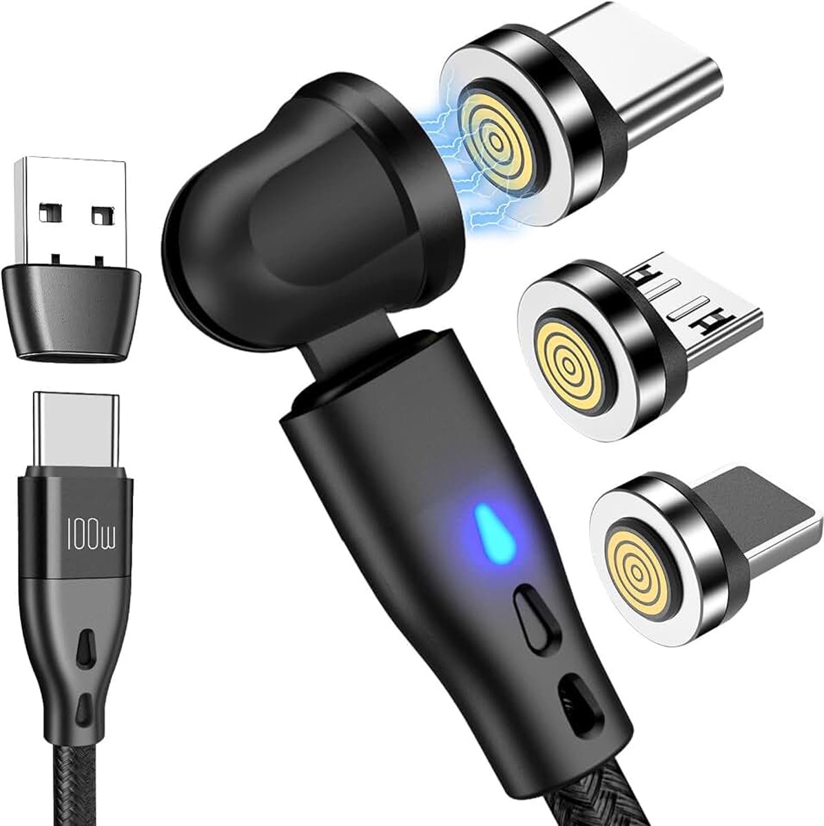 Image of 100W PD USB C Magnetische Snelle Oplaadkabel, 360 ° & 180 ° Gegevensoverdracht, 6 in 1 Type C/Micro USB/i-Products oplader