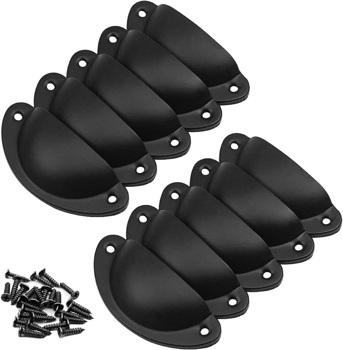 Deurknoppen, 10 stuks, vintage, ladeknoppen, metaal, schaal en meubelknop voor kasten, kasten, ladekasten, zwart