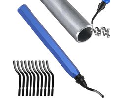 Deburring Tool 3D-druk, metalen handgreep, 10 verwisselbare messen, draaibaar voor reinigen, polijsten, kunststof, aluminium, roestvrij staal, bewerking van verschillende materialen