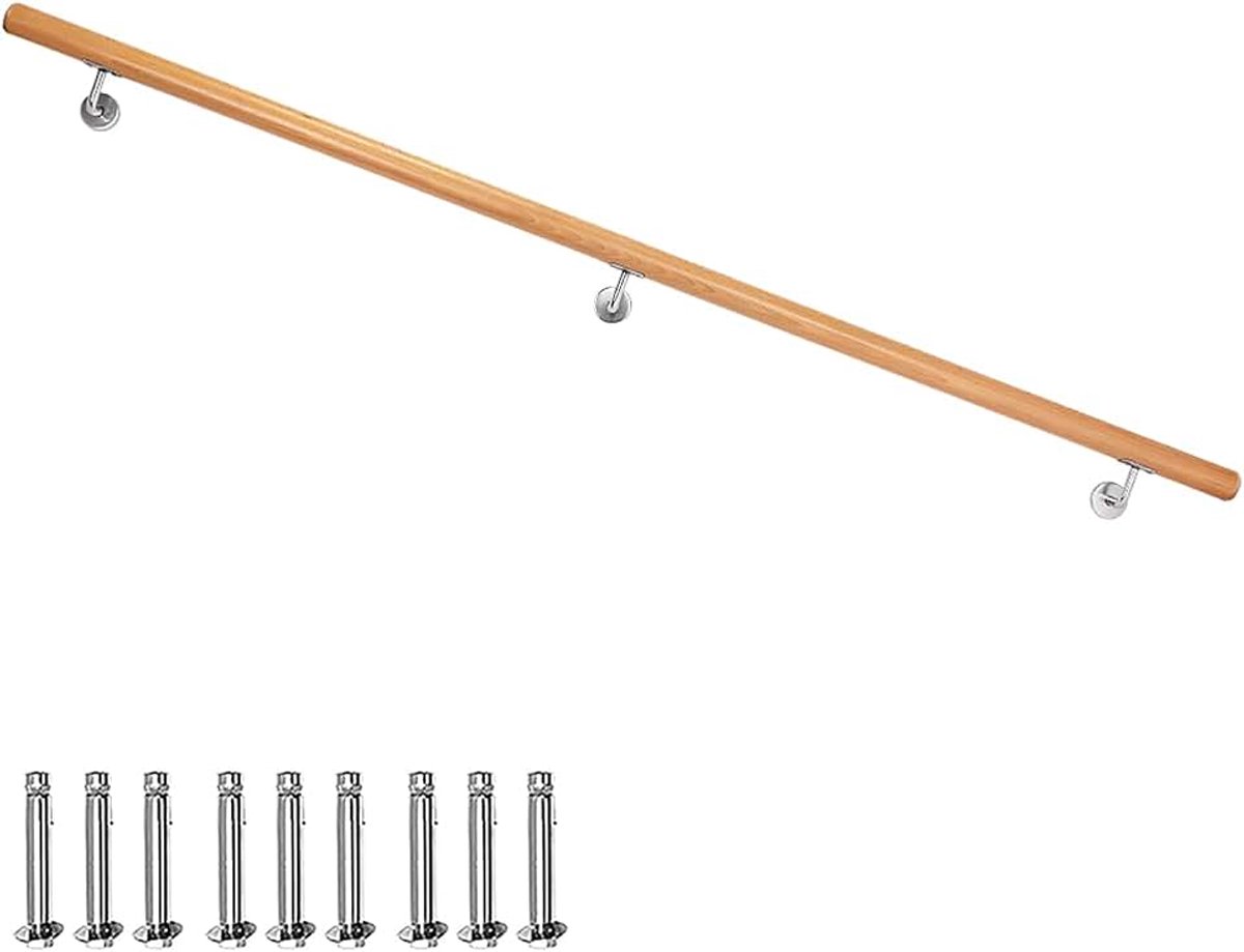 Leuning van beukenhout, 170 cm, voor trap, wandleuning, wandleuning, zijmontage