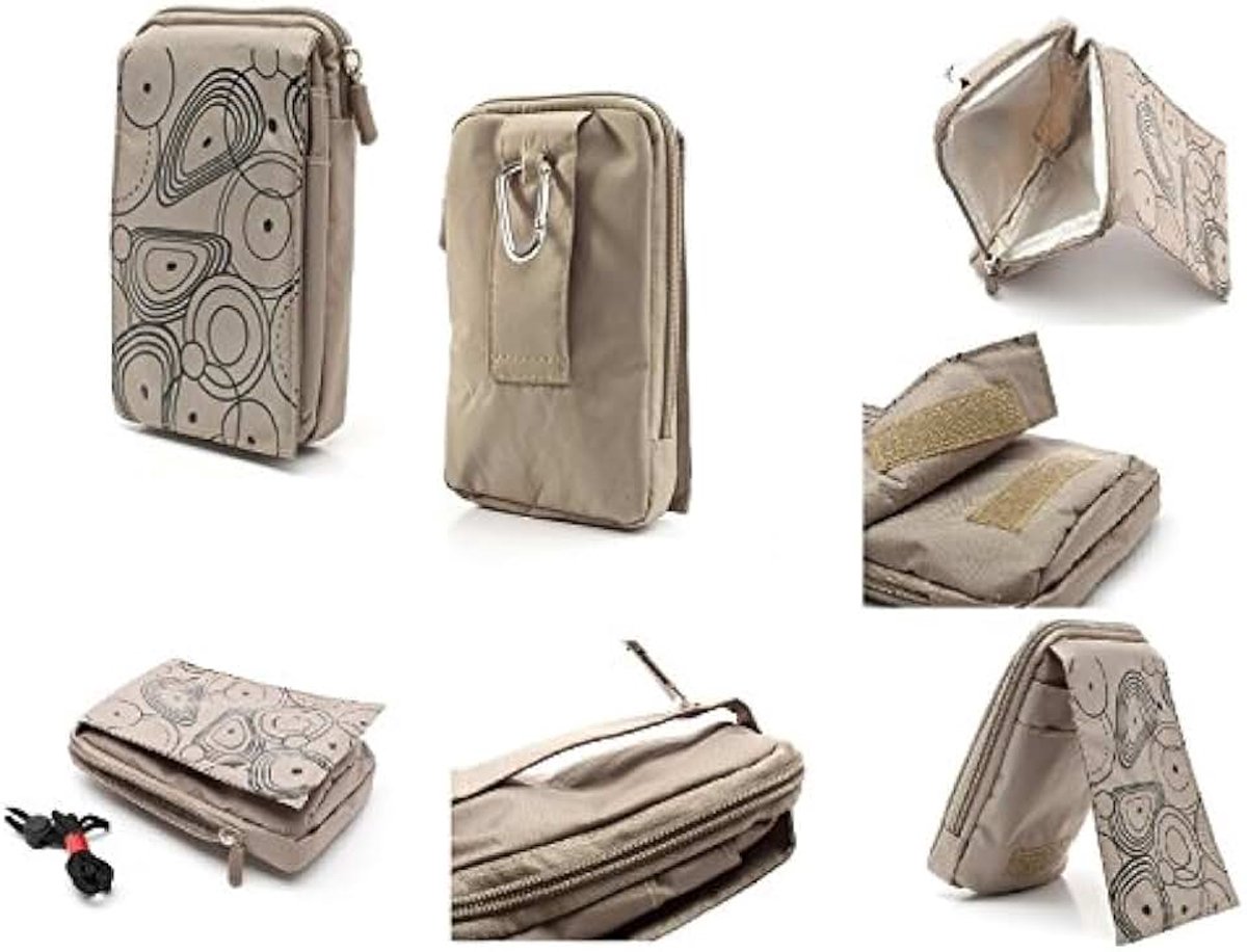 Verticale strepen zakje tas tas ritssluiting karabijnhaak voor Allview H2 Qubo - BEIGE (16 x 9,5 cm)