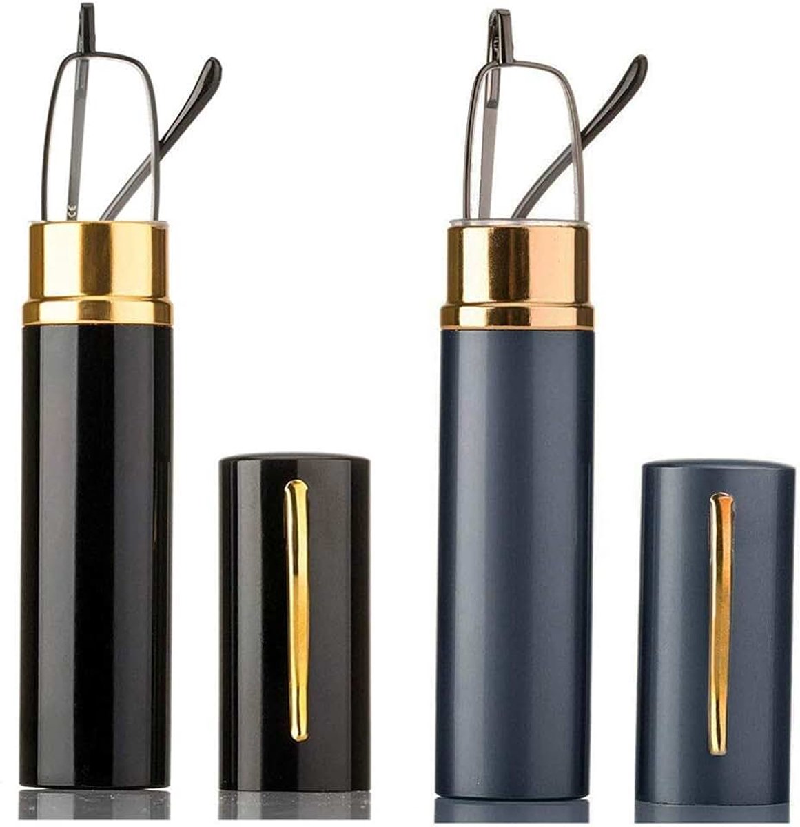 Flexibele metalen leesbril, zichthulp, met veerscharnier, leeshulp, uniseks, leesapparaat met brillenkoker die eruit ziet als een penhouder