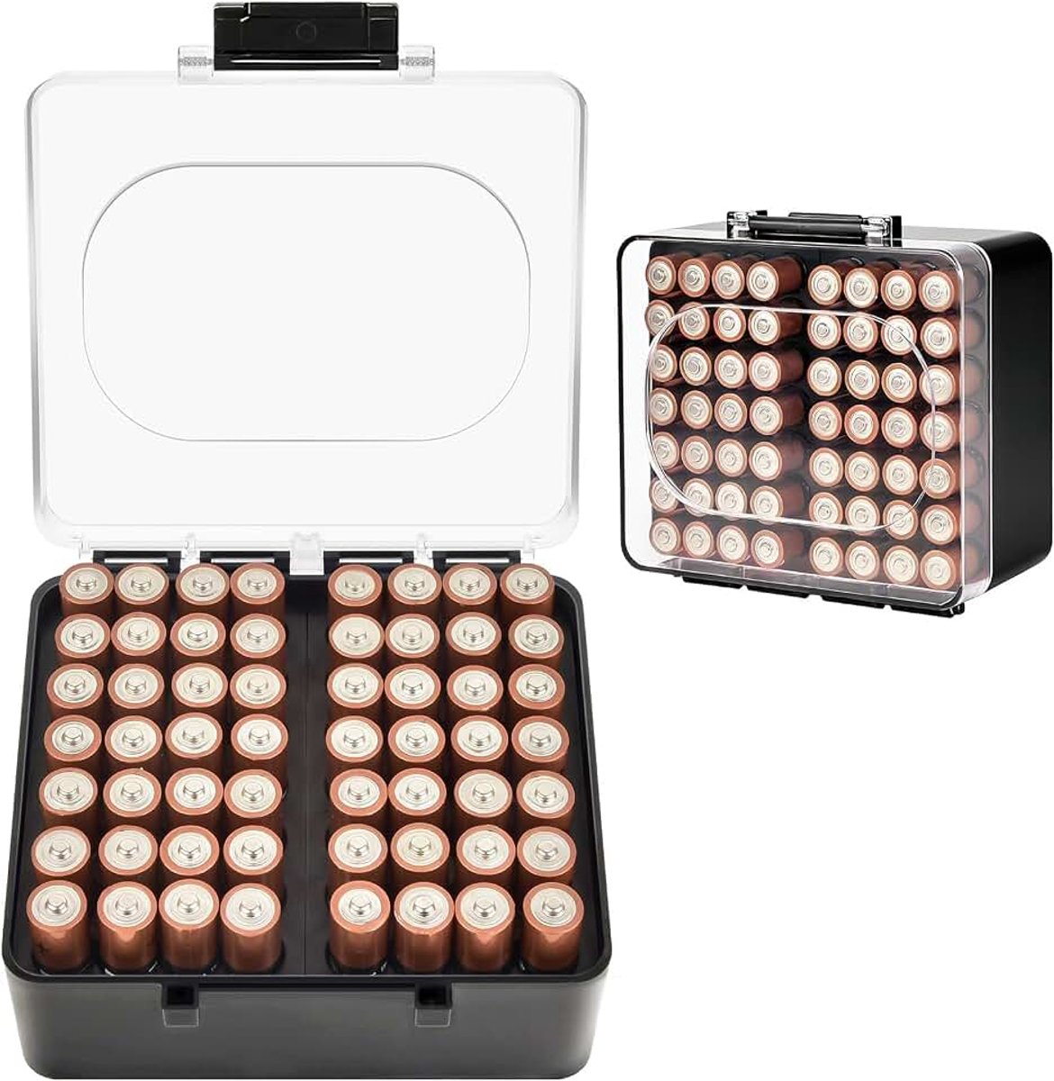 Batterijbox, opbergorganizer voor AA- en AAA-batterijen | Opbergdoos voor batterijen, alleen doos (zwart, 56 AA)