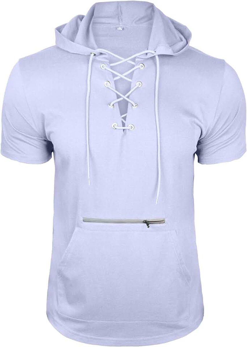 Atletische hoodie met korte mouwen voor heren, modieuze pullover voor fitness, shirt met capuchon, knoopsluiting, zomerse sweater, lichte hippe hikeshirts voor heren, boksen, trektochten