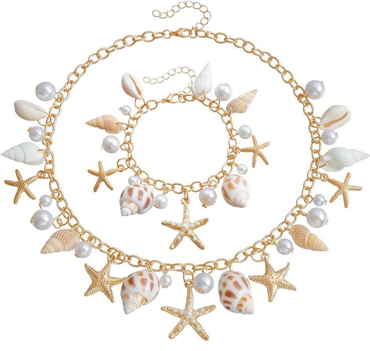 Sieradenset voor dames, zeemeermin-accessoires voor dames, zeemeermin-kostuum, accessoires, zeester, schelp, halsketting, haarspeld, oorbellen, strandsieraden voor carnaval