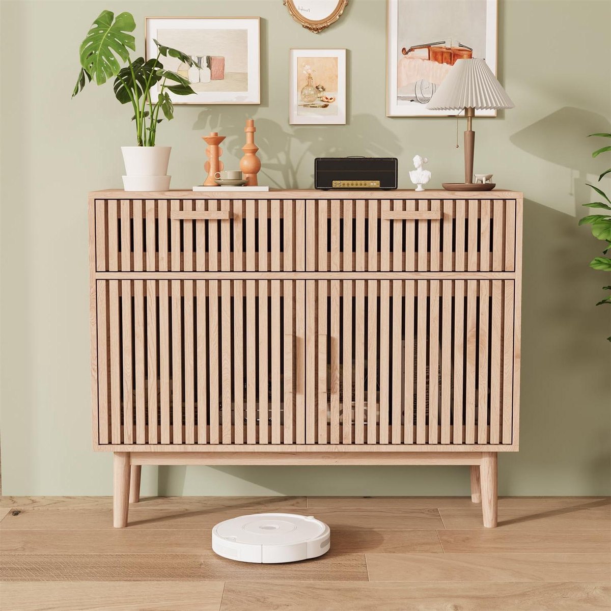 Dressoir met Laden - Buffetkast Keuken - Opbergen Woonkamer - Natuurlijk Houtnerf Design - 100 x 35 x 80 cm