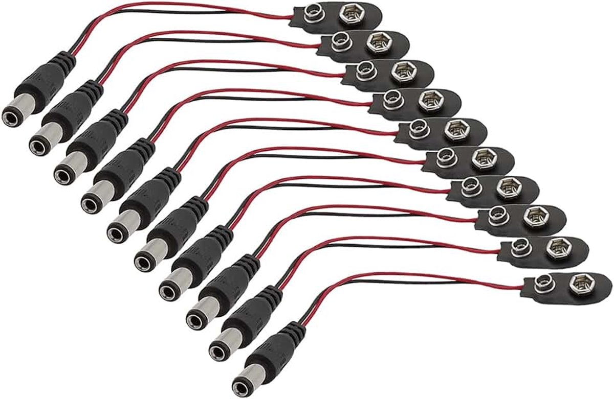 10 stuks 9 V batterijklemmen 9 volt I-type snap-on leer batterijgesp connector met DC 5,5 x 2,1 mm stekker (I-type met DC-stekker)