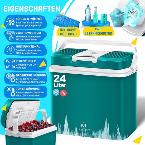 Thermo-elektrische koelbox - Koelen en verwarmen - Dranken koel houden - Eco en Max modus - 24 Liter - Petroleum groen van Thermo期开奖 — afbeelding 3