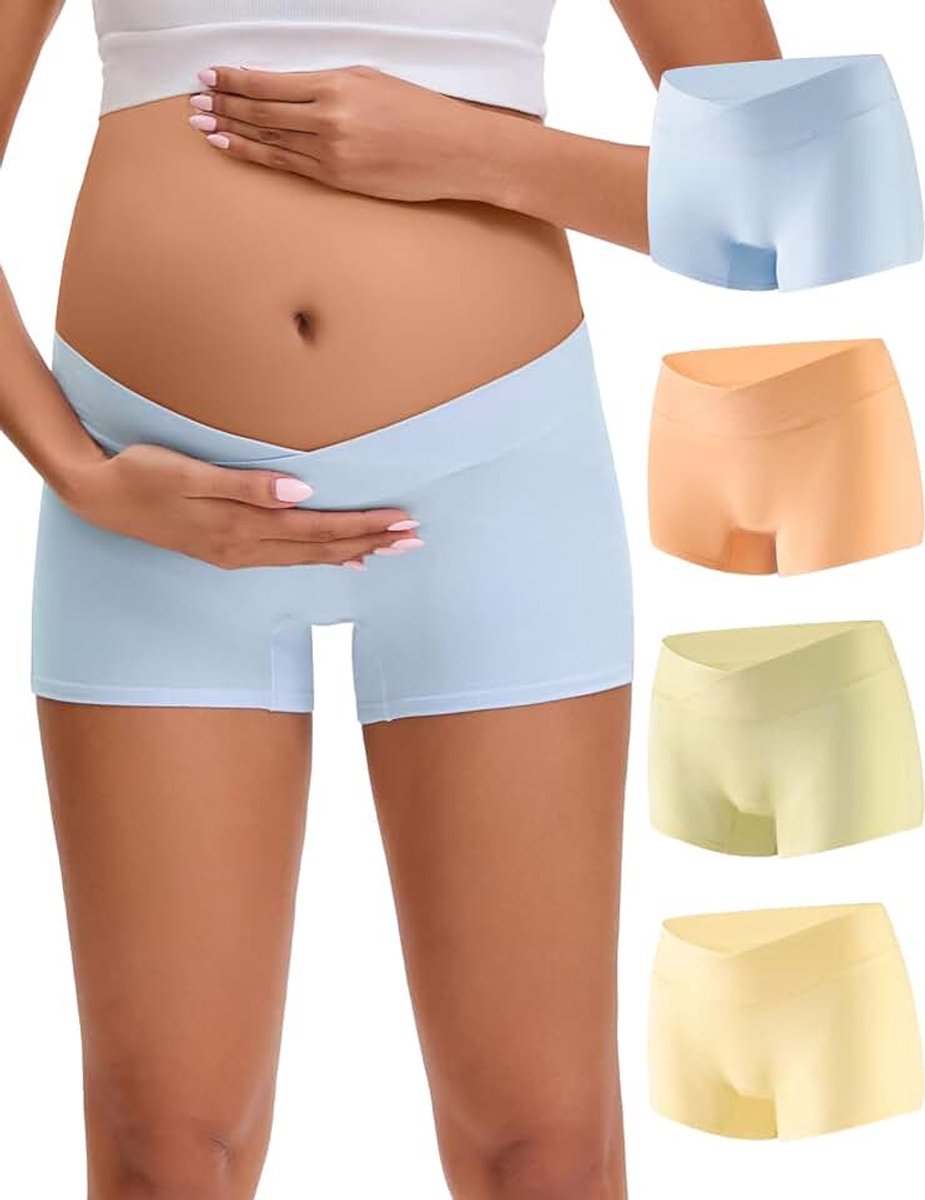 Zwangerschapsonderbroek voor dames, katoen, zwangerschapsboxershorts, onderbuik, verpakking van 4 stuks