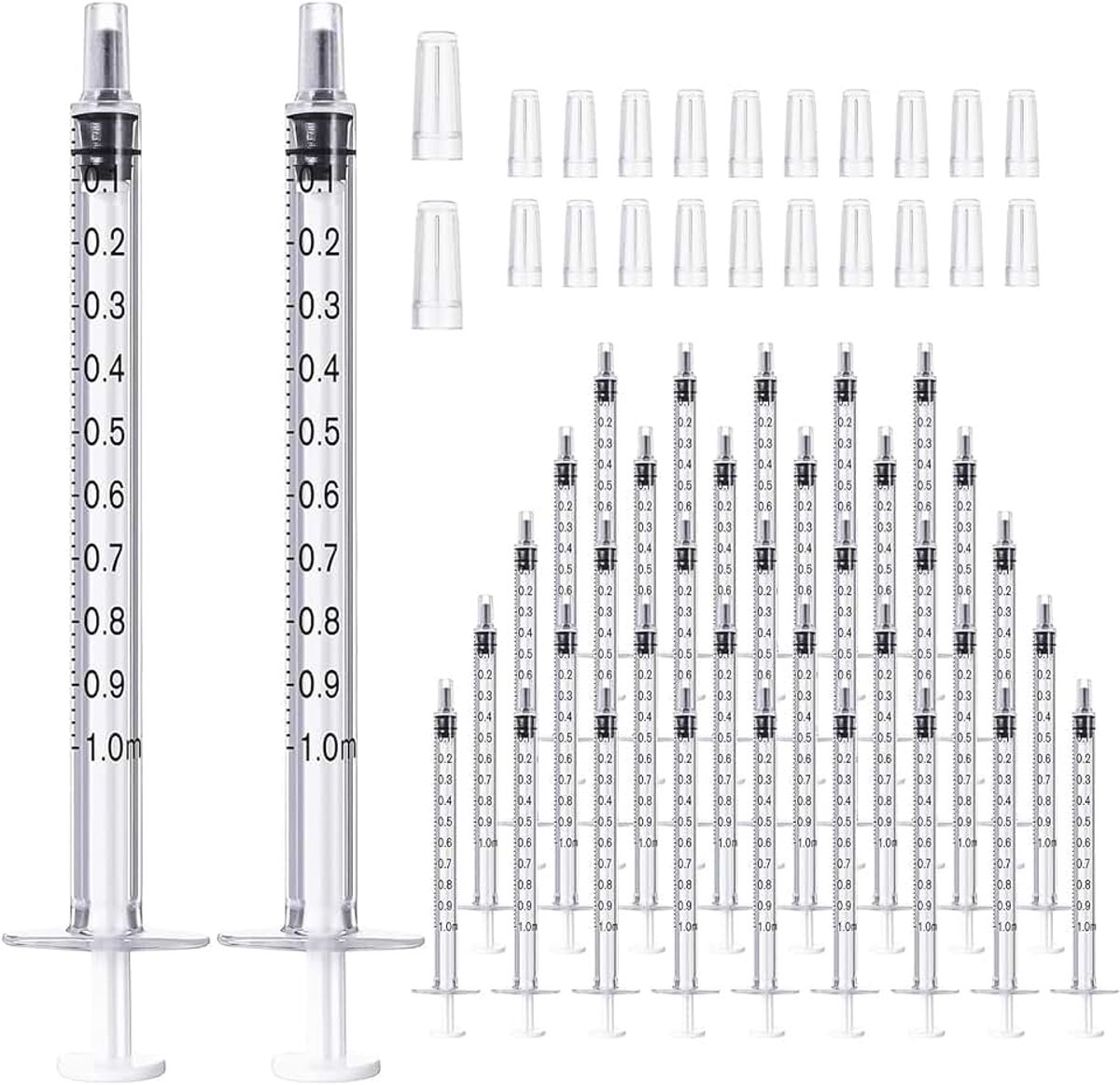 40 stuks spuiten, 1 ml, spuiten, colostrum, kolostrum, verzamelaar, kunststof spuiten met doppen, zonder naald voor het bijvullen en meten van vloeistoffen, wetenschappelijke laboratoria