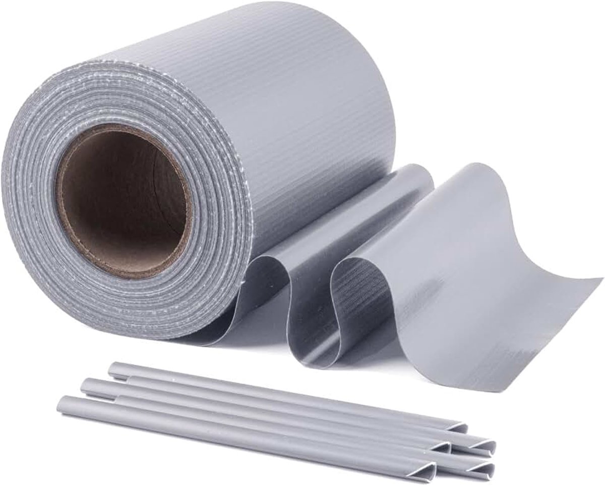 Inkijkwerende omheining, inkijkbescherming, 450 g/m², pvc, voor de tuin, 35 m x 19 cm, met bevestigingsstrepen, voor buiten, balkon, lichtgrijs