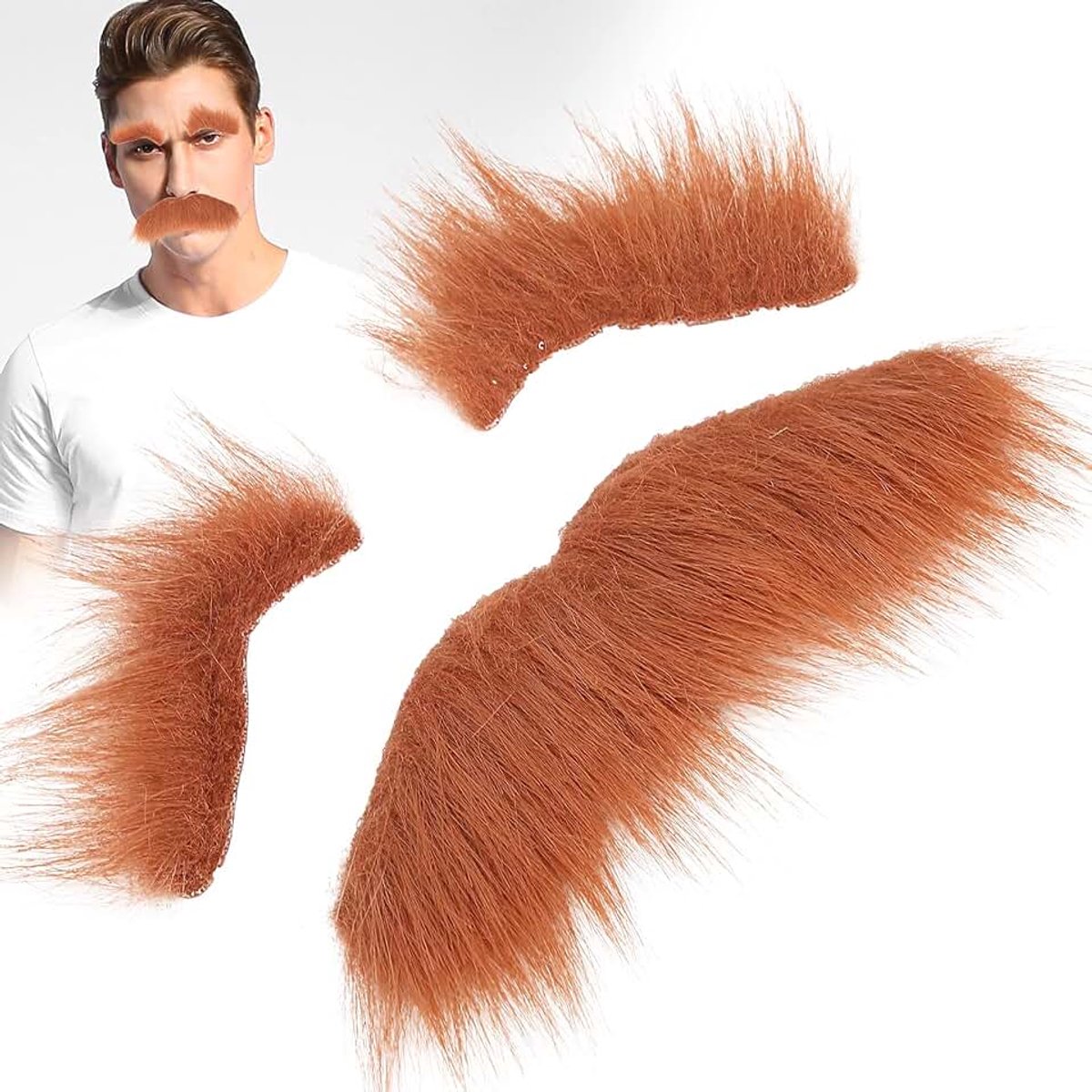 Nep Baard Wenkbrauw Set, Lijm Valse Baard Snorren Wenkbrauw voor Volwassen Kinderen Kostuum Cosplay Halloween Feestartikelen Accessoires