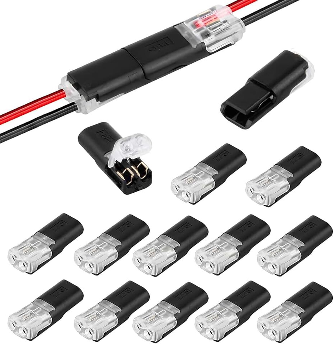 12 stuks autostekker, 2-polig, snelle kabelstekkerverbindingen, 12 V-stekker, 2 pins, kabelconnectoren, steekbare kabelaansluiting, kabelstekkerverbindingen, voor 18-22 Awg kabelkrimps