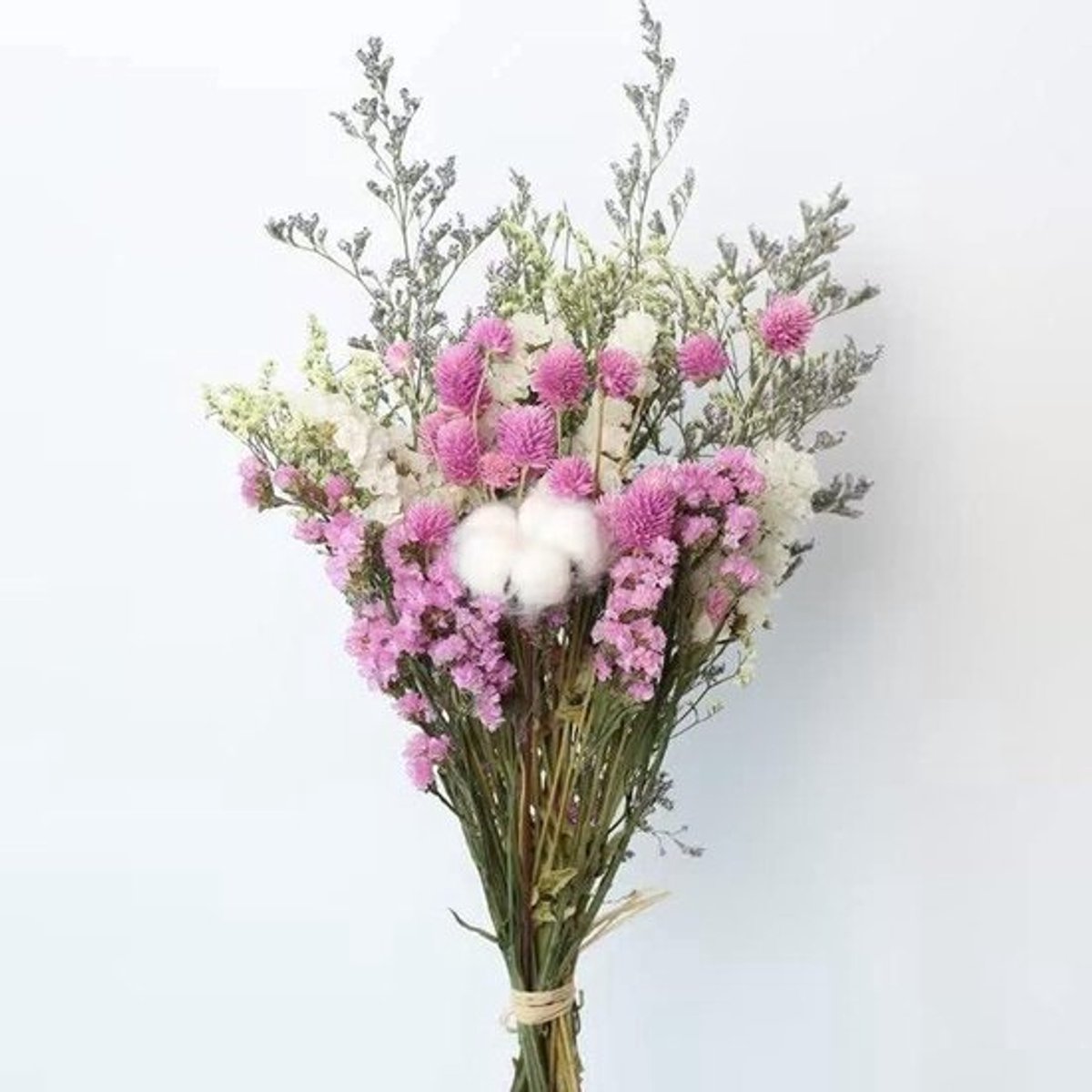 Natuurlijk Mini Boeket Gedroogde Bloemen - Decoratie - Roos, Katoen, Eucalyptus, Madeliefje - Natuurlijke Plantenstelen - Geschikt voor Decoratie - Roze, Wit