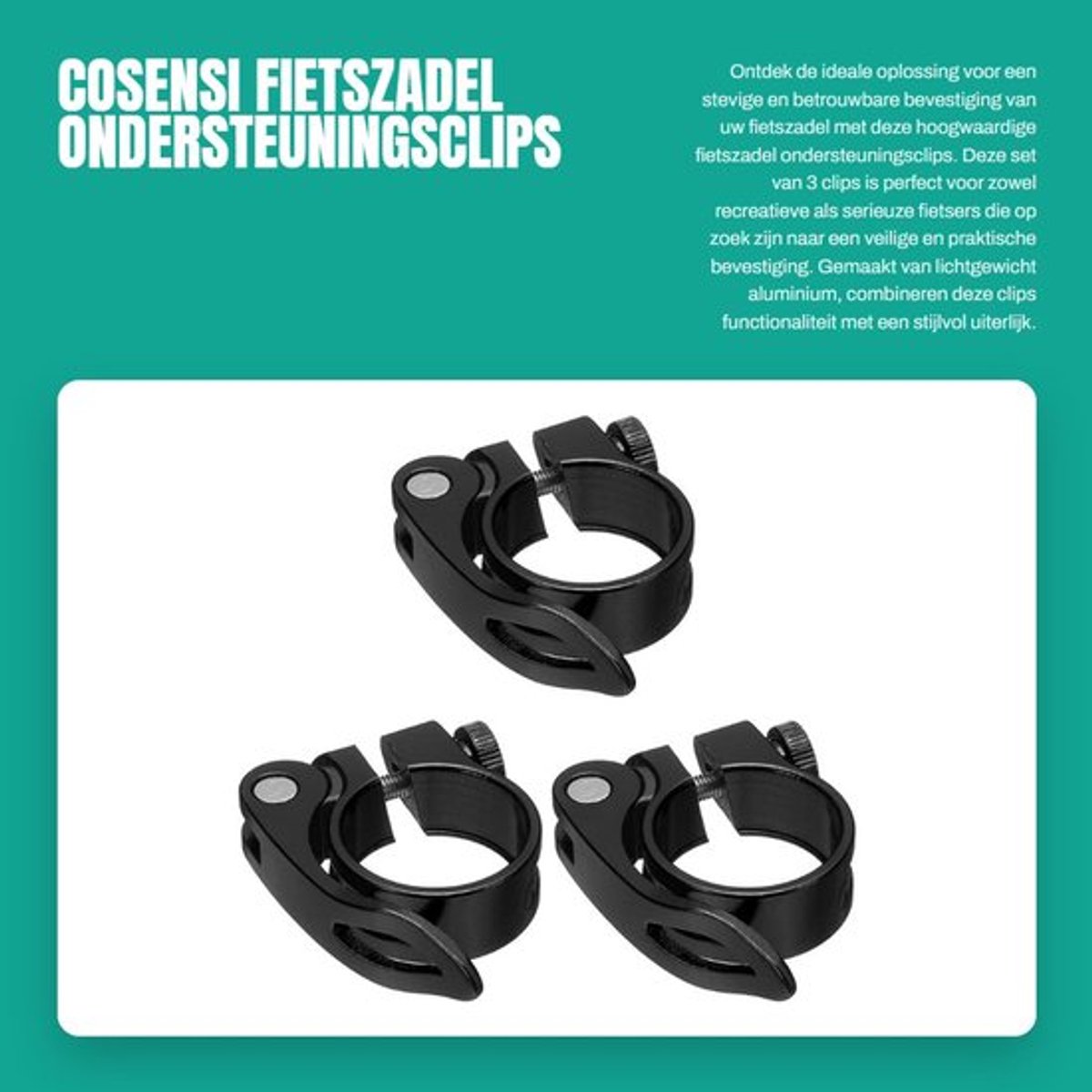Zadelclip - Set van 3 - Lichtgewicht Aluminium Legering - Snelle Bevestiging - Voor Zadelpijp 27.2-28.6 mm - Corrosiebestendig - Verstelbaar - Zadelsteun
