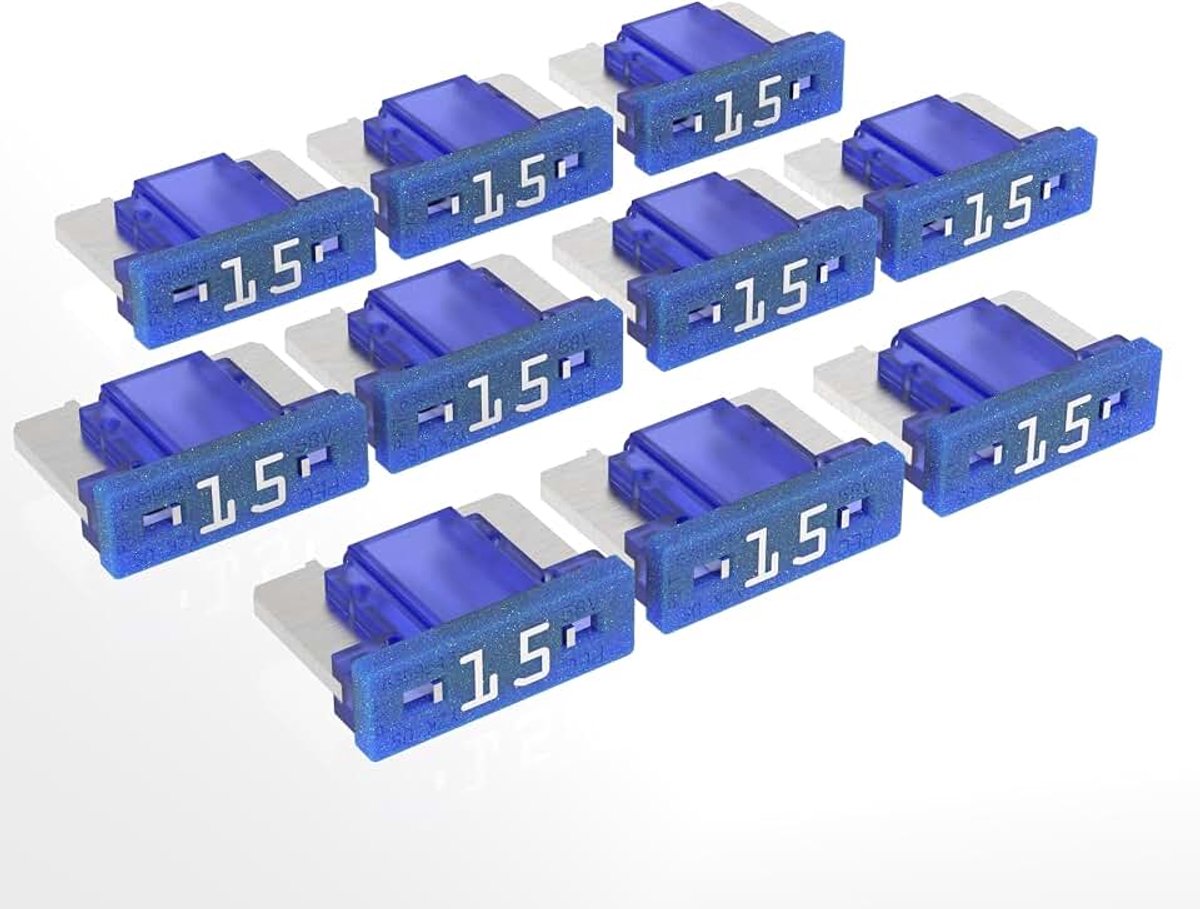 Platte steekzekeringen 2A - 30A keuze: 15 A, blauw, 10 stuks | 12 V/58 V elektrische voertuigen, ISO 8820-10