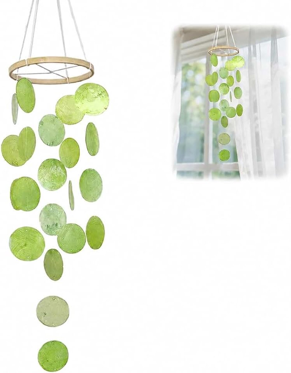 Windgong met Parelmoer & Boho-Stijl – Dromenvanger voor Buiten, Hangend Tuindecoratie voor Terras, Tuin en Gazon (Groen)