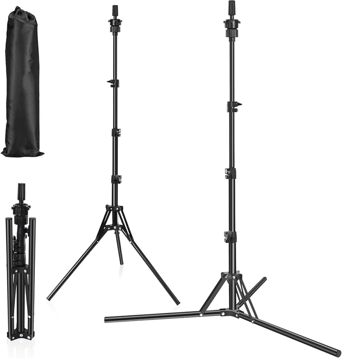 Pruikenstandaard Met Draagtas,20"/50cm- 63"/160cm In Hoogte Verstelbaar, Versterkt Roestvrij Staal, Geschikt Voor Oefenhoofden, Schuimrubberen Hoofden En Haarpoppen(Zwart)