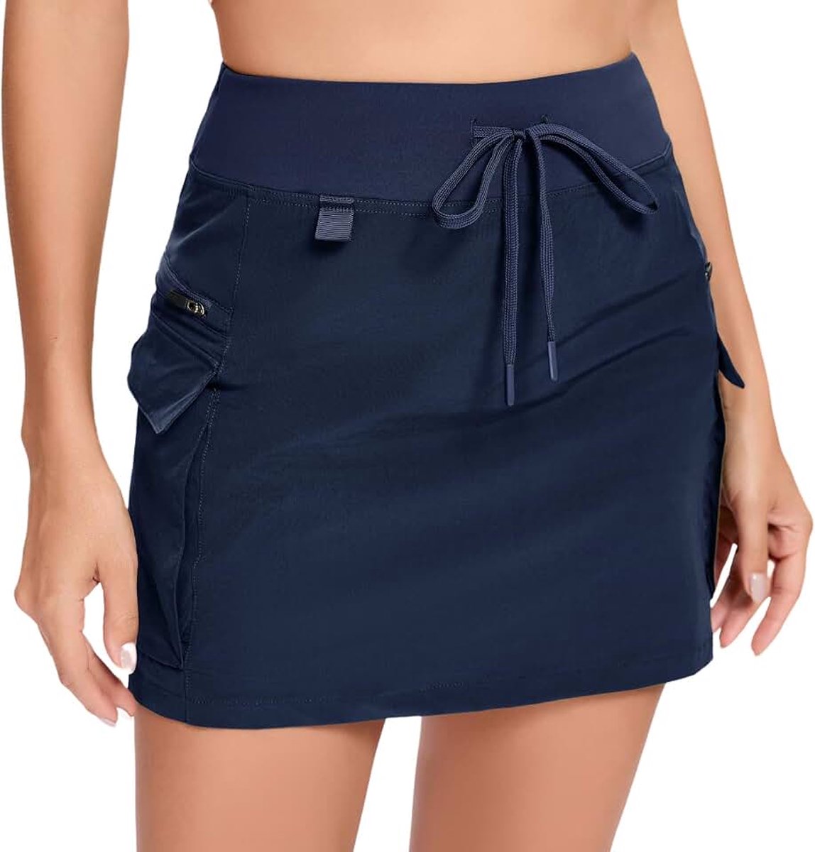 Sneldrogende cargo-rok voor dames, hoge taille, golfrok met ritssluiting en zakken, tennis, sportrok