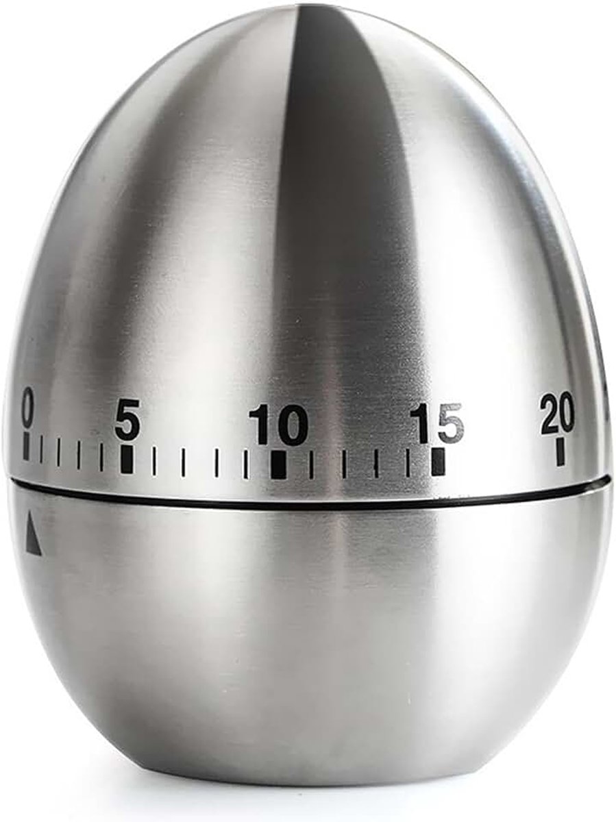Mechanisch, keukentimer ei van roestvrij staal, tijdmeter keuken, eivormige wekker, geschikt voor keuken, werk- en leeromgevingen, gezinsleven en andere omgevingen