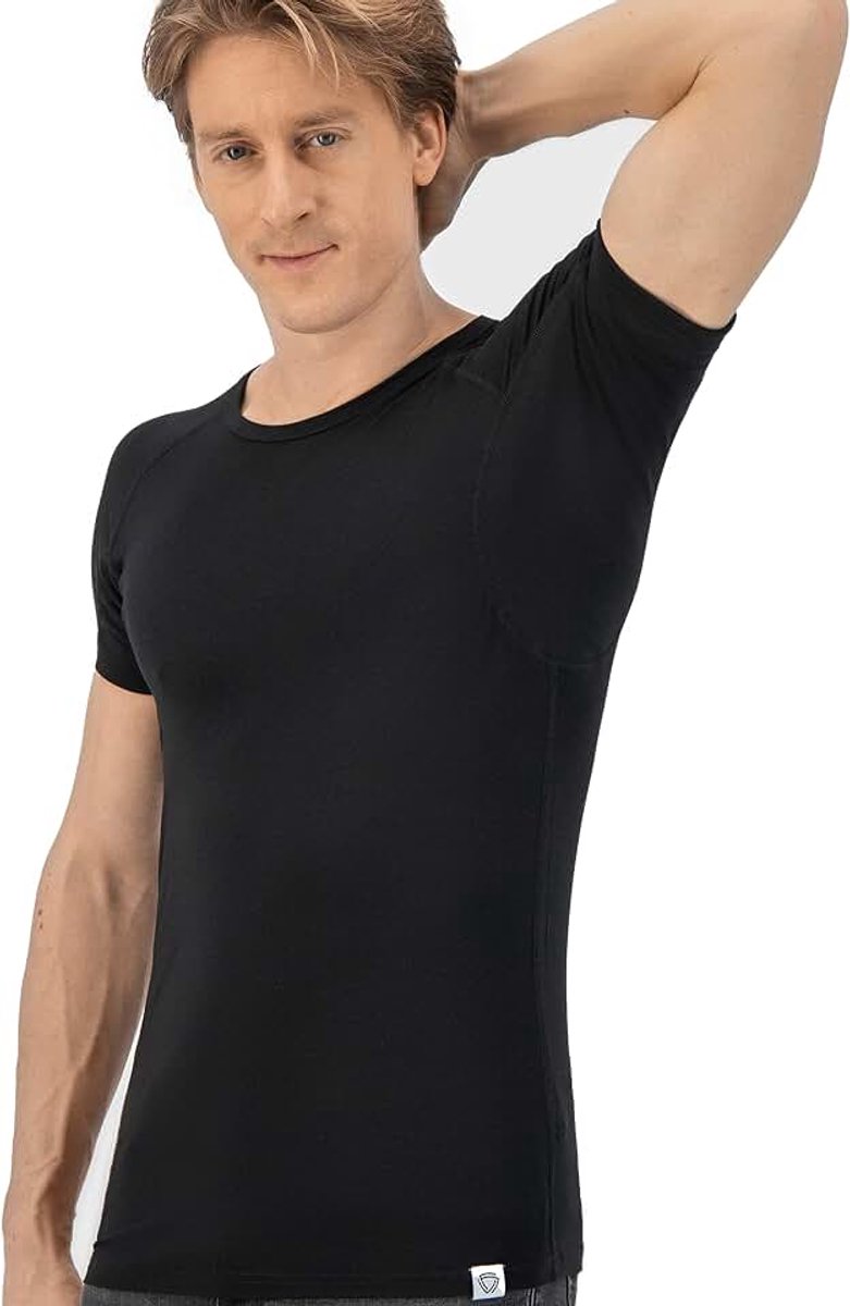 Zweet Shirt - T-shirt tegen zweetvlekken - Anti Zweet Onderhemd - Met ArmPads PRO & Zilver Behandeling - Heren - Ronde Hals
